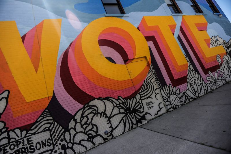A mural encouraging Michiganders to vote outside the offices for ACLU of Michigan in Detroit on Friday, June 14, 2024.