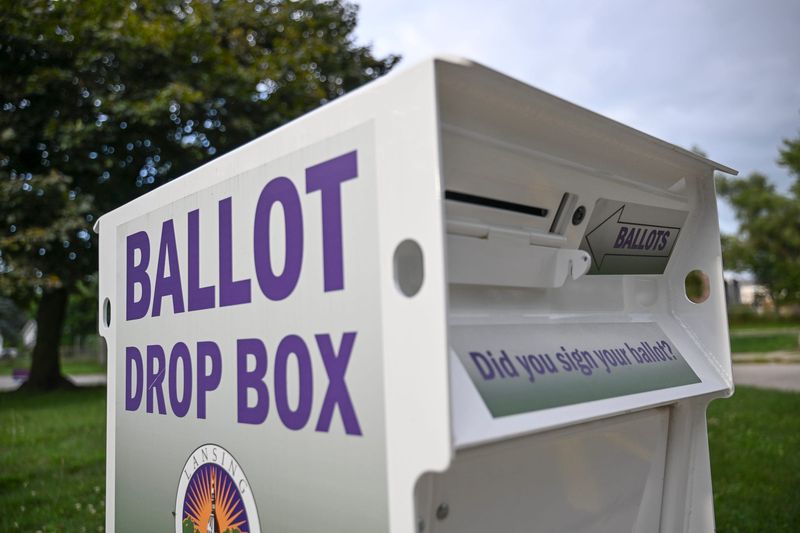 A ballot drop box at the Reo Elections Office on Tuesday, Aug. 6, 2024, in Lansing.