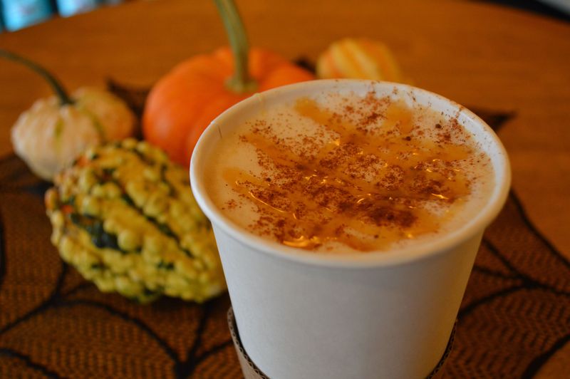 A large pumpkin spice latte at Milwaukee Street Traders is made with four pumps of pumpkin syrup, espresso and steamed milk.