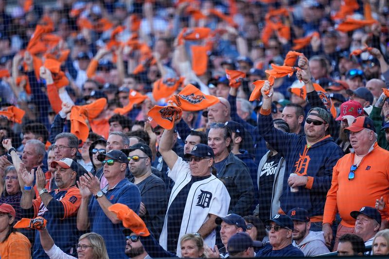 Detroit Tigers fans cheer on against Cleveland Guardians at Game 3 of ALDS at Comerica Park in Detroit on Wednesday, Oct. 9, 2024.