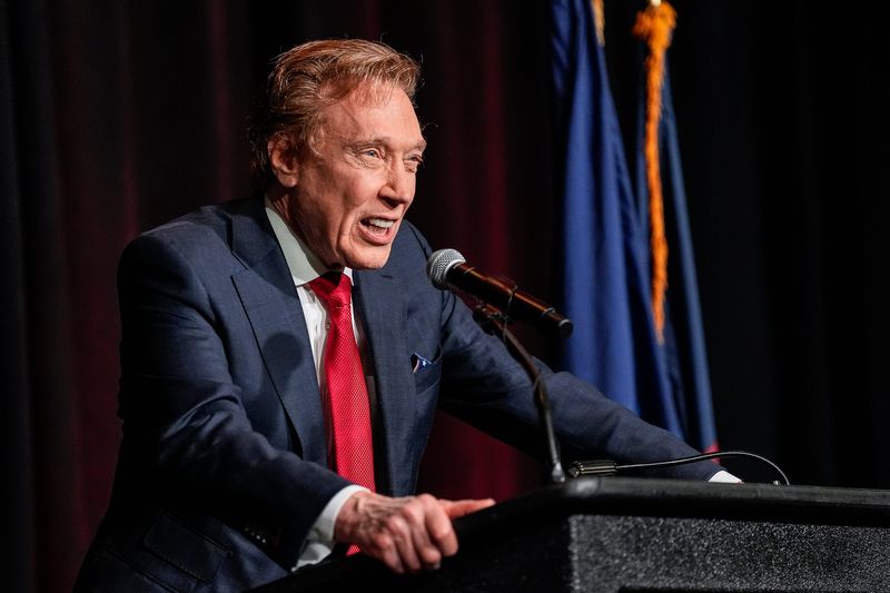 Former presidential candidate Perry Johnson speaks during MIGOP Election Night Victory Party at Suburban Collection Showplace in Novi on Tuesday, Nov. 5, 2024.
