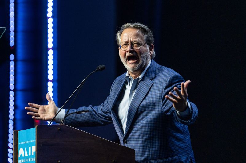 U.S. Sen. Gary Peters speaks during the Michigan Democratic Party election night event at the Motor City Casino Sound Board Theater in Detroit on Tuesday, Nov. 5, 2024.