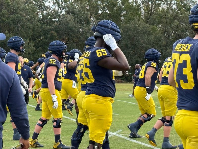 Bryce Underwood has his first Michigan practice at Jesuit High School in Tampa, where Michigan prepares is preparing for the ReliaQuest Bowl vs. Alabama on Friday, Dec. 27, 2024.