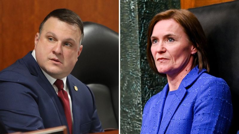 Michigan House Speaker Matt Hall and Senate Majority Leader Winnie Brinks