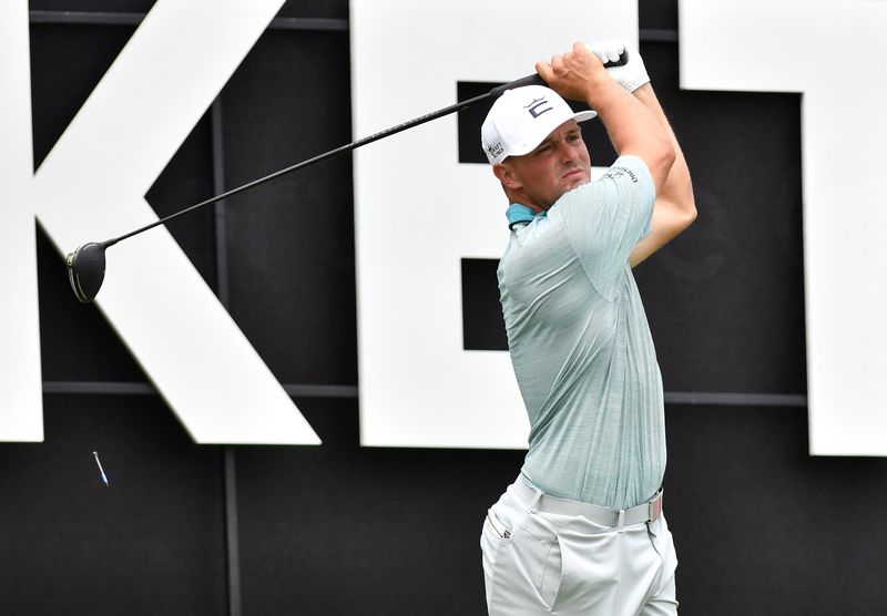 Bryson DeChambeau tees off on hole 16 during the pro-am at the Rocket Mortgage Classic at the Detroit Golf Club in Detroit on June 30, 2021. 
(Robin Buckson / The Detroit News)