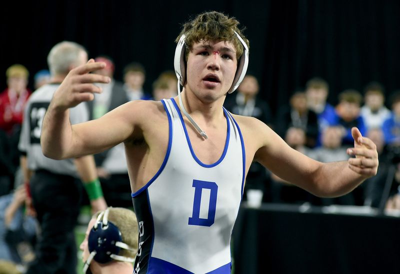 Blake Cosby of Dundee beats Bryson Boucher of Lake Odessa Lakewood in the Division 3 150 pound state championship by a technical fall 19-4 at Ford Field Saturday, March 1, 2025, which was his second state title.