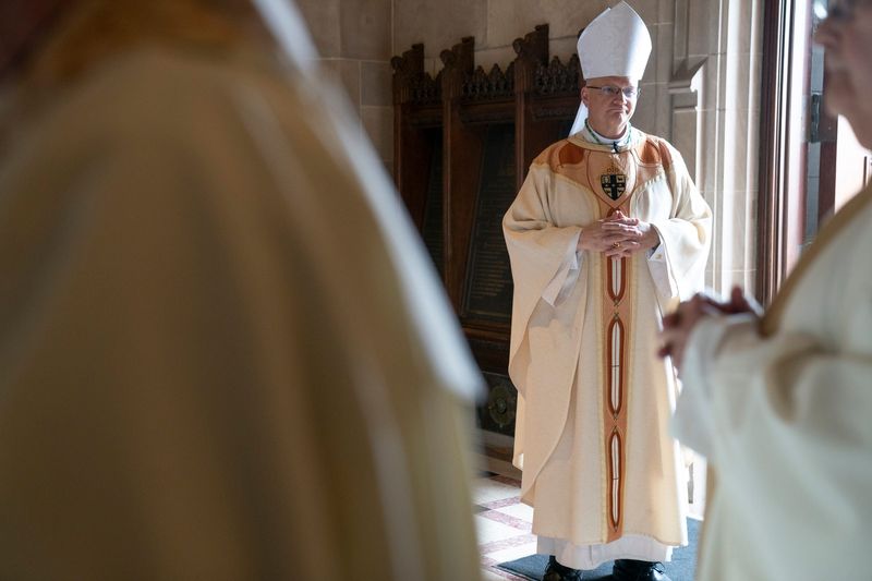 Bishop Edward Weisenburger before his installation as archbishop at the Cathedral of the Most Blessed Sacrament in Detroit on Tuesday, March 18, 2025.