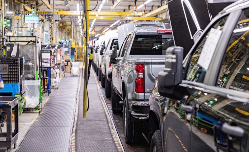Oshawa Assembly Plant where General Motors builds its heavy duty and light duty Chevrolet Silverado pickup trucks.