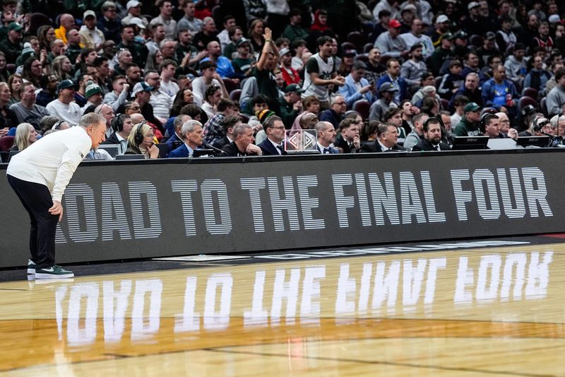 Michigan State head coach Tom Izzo watches a play against Bryant during the second half of the first round of the NCAA tournament at Rocket Arena in Cleveland, Ohio on Friday, March 21, 2025.