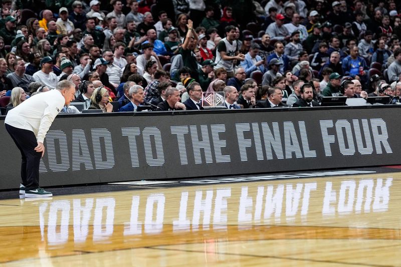 Michigan State head coach Tom Izzo watches a play against Bryant during the second half of the first round of the NCAA tournament at Rocket Arena in Cleveland, Ohio on Friday, March 21, 2025.