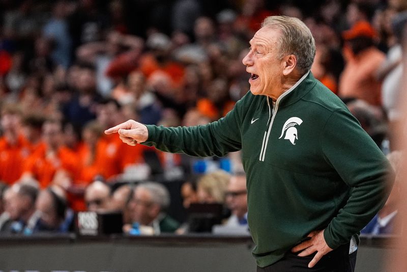 Michigan State head coach Tom Izzo reacts to a play against Auburn during the second half of the Elite Eight round of NCAA tournament at State Farm Arena in Atlanta, Ga. on Sunday, March 30, 2025.