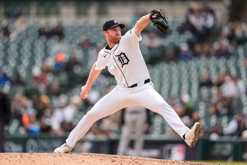 Detroit Tigers pitcher John Brebbia (49) throws against New York Yankees during the ninth inning at Comerica Park in Detroit on Wednesday, April 9, 2025.
