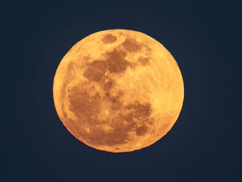 A full moon rises over the Atlantic Ocean at Midtown Beach known as the Pink Moon April 12, 2025. It is a micromoon that reached its peak illumination at 8:22 p.m.