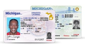 ID samples: the star in a circle is the older Michigan design, while the other star in Michigan's outline is the newer design. These are both Real ID-compliant.