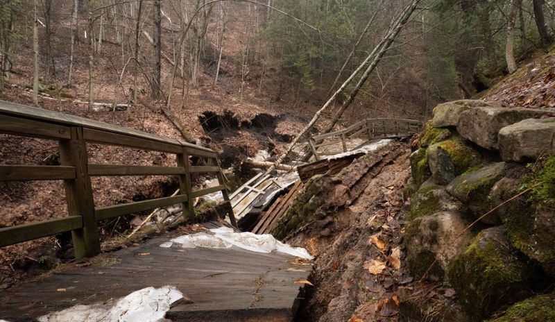 Damage to the Munising Falls trail within Pictured Rocks National Lakeshore.
