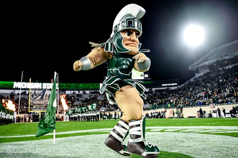Sparty takes the field before Michigan State's football game against Purdue on Friday, Nov. 22, 2024, at Spartan Stadium in East Lansing.