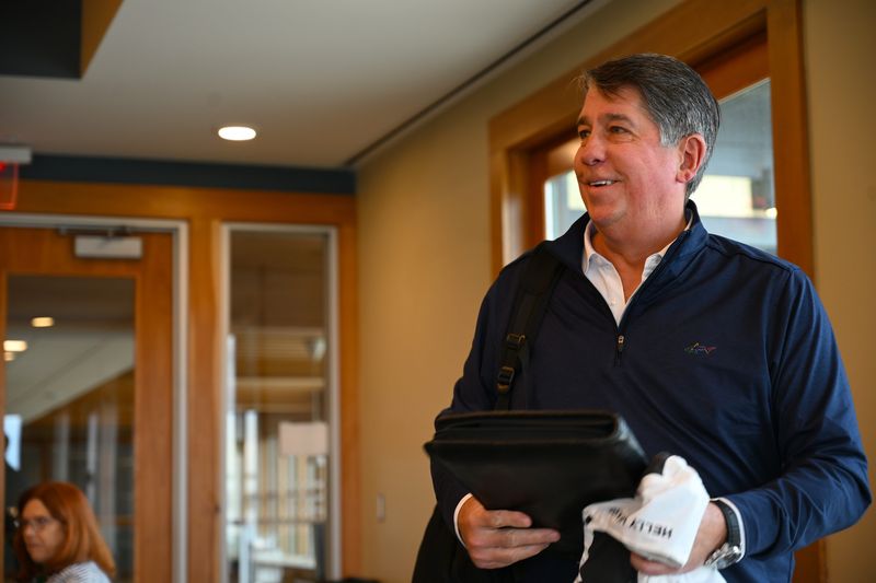 John Matthews arrives for his interview with the Boyne City City Commission on May 21, 2025.