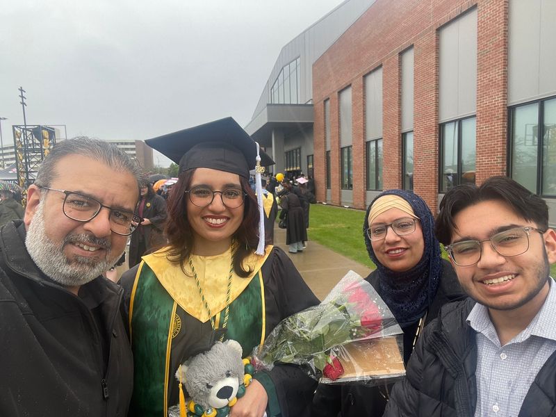 Rania Umer with family after her graduation from Wayne State University.