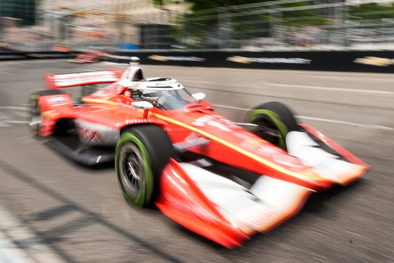 IndyCar driver Team Penske's Will Power drive around Turn 3 during Detroit Grand Prix in Detroit on Sunday, June 1, 2025.