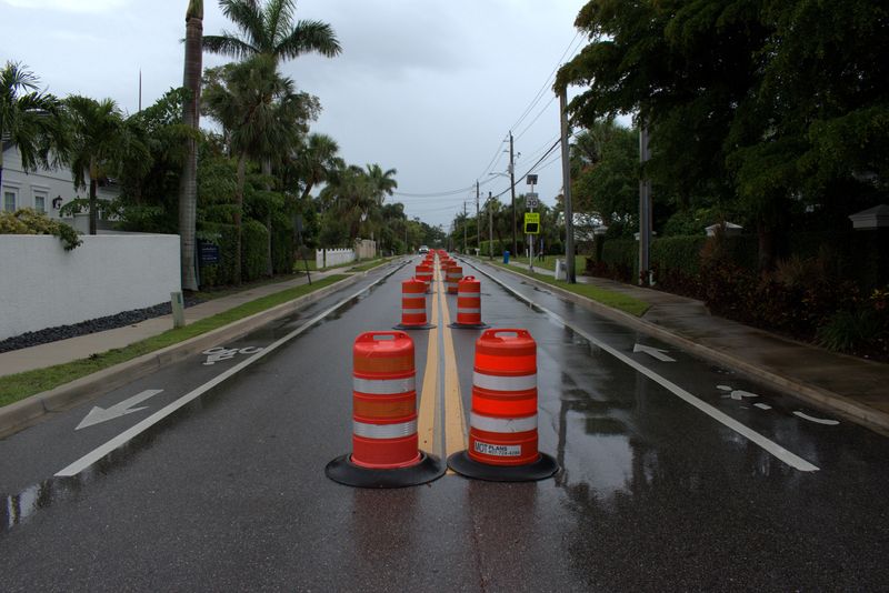 Traffic cones along South Osprey Avenue, right next to the Historic Avondale Neighborhood.