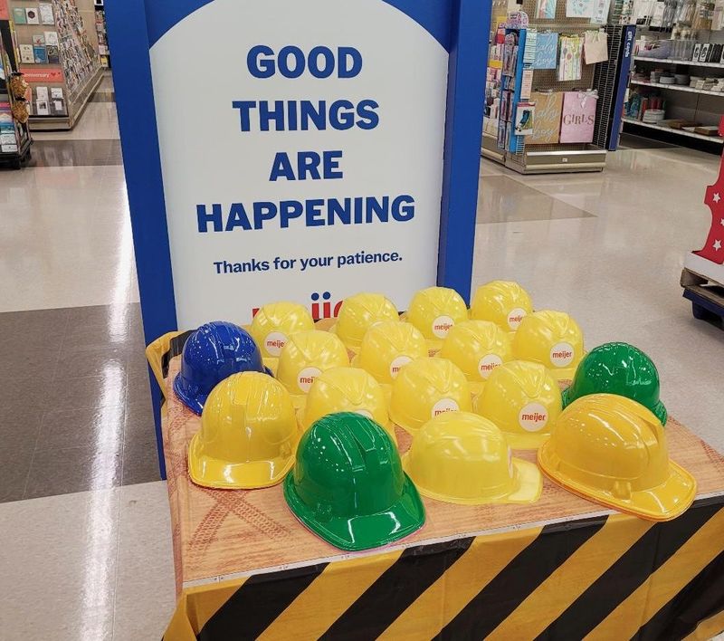 The only notice of the work at the Meijer store is displays near the entrance.