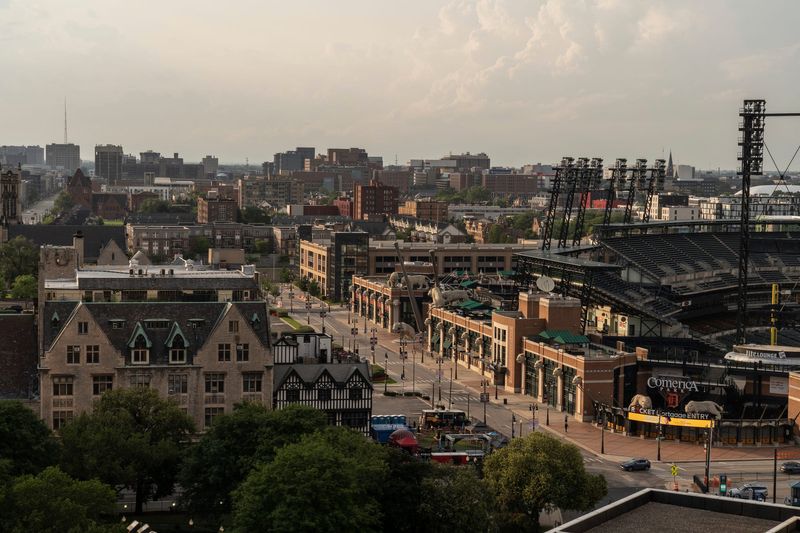A section of the Detroit skyline is seen from The Monarch Club in downtown Detroit on Tuesday, July 11, 2023.