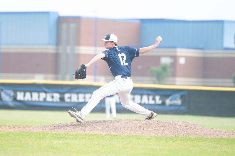 Gull Lake junior CJ Bennecke pitches during a playoff game against Hopkins at Harper Creek High School on Thursday, June 5, 2025.