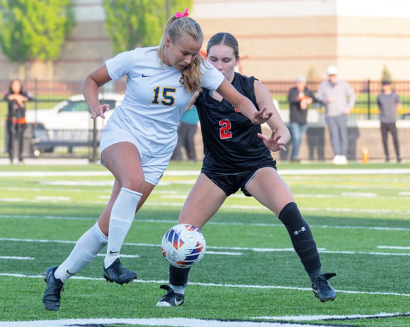 Hartland's Claire L'Esperance (15) and Northville's Macy Gugala (2) were chosen to the all-KLAA girls soccer team.