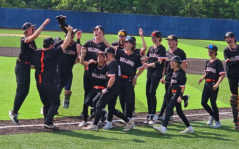 Summerfield's baseball team celebrates after winning a Division 4 regional championship and a quarterfinal game at Spring Arbor University on Saturday, June 7, 2025.