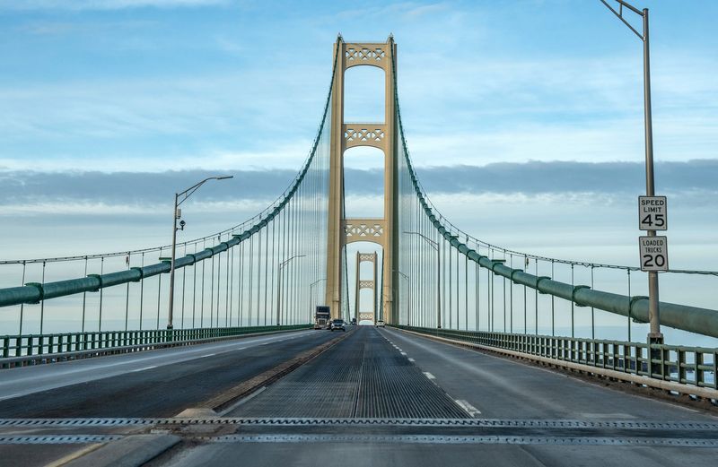 A view of the Mackinac Bridge from the lower peninsula on Wednesday, Feb. 5, 2025.