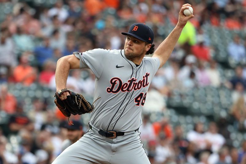 Detroit Tigers pitcher Brant Hurter (48) throws during the first inning against the Baltimore Orioles at Oriole Park at Camden Yards in Baltimore on Tuesday, June 10, 2025.