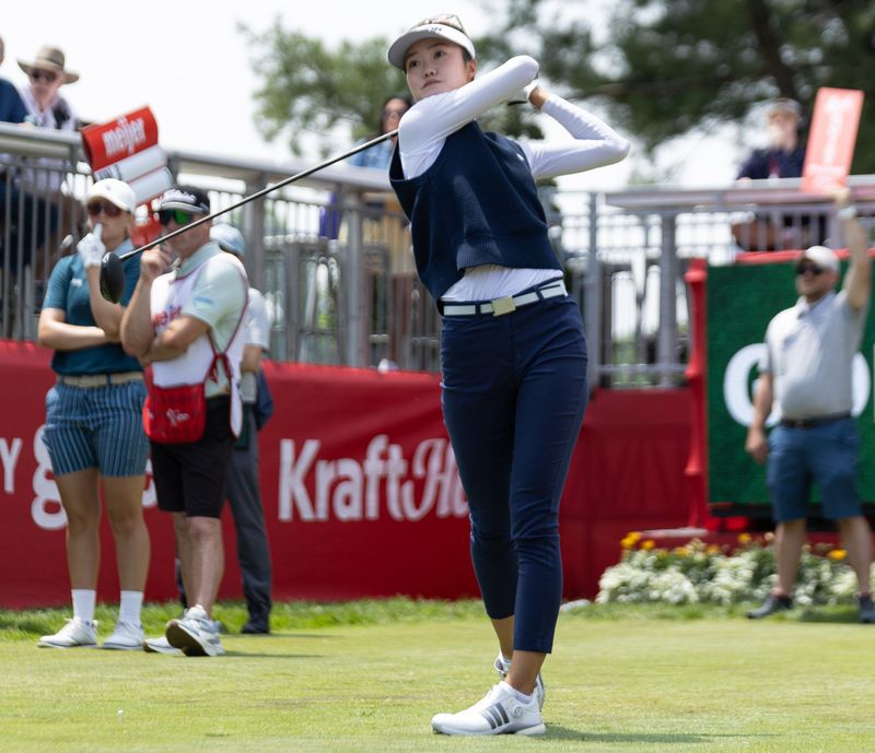 Grace Kim looks down the fairway after driving the ball during the LPGA Classic on June 12.