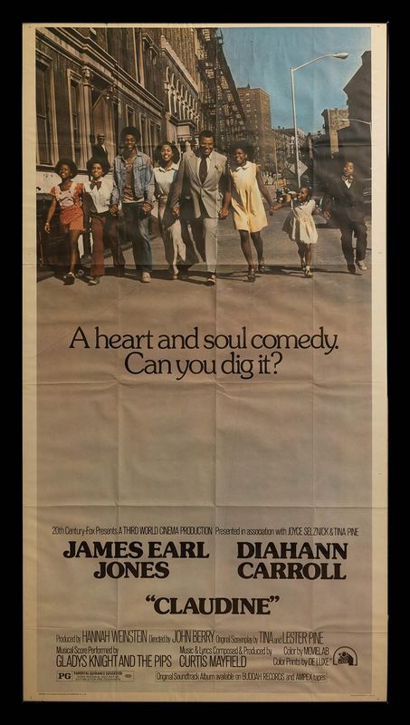 A poster for the 1974 movie "Claudine" starring Diahann Carroll and James Earl Jones.