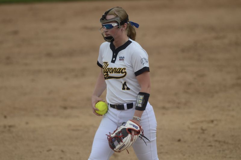 Algonac's Jaycee Reams pitches during a Division 3 state semifinal against Grass Lake at Secchia Stadium in East Lansing on Friday, June 13, 2025.