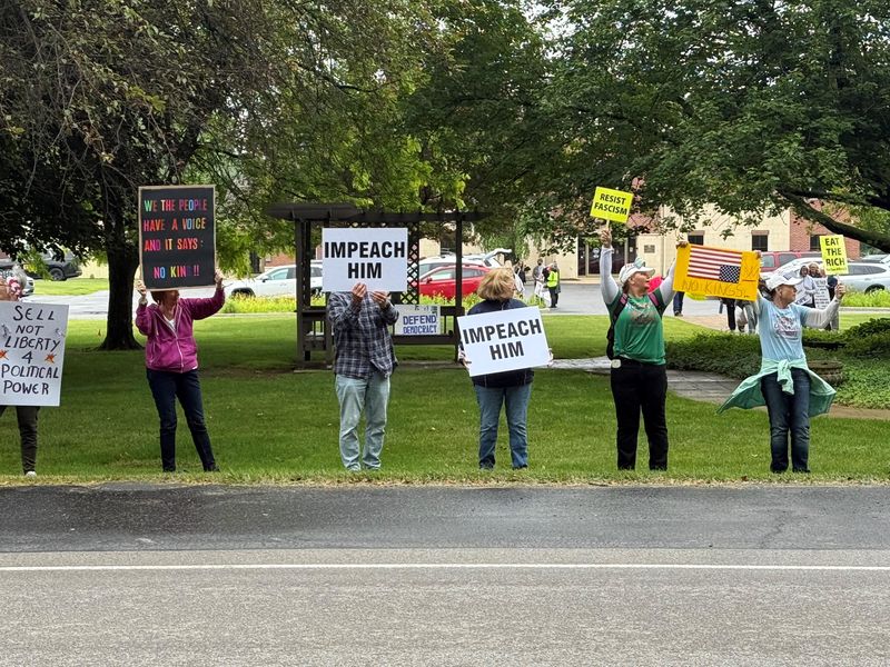 A crowd gathers Saturday, June 14, for the No Kings protest in Bedford Township.