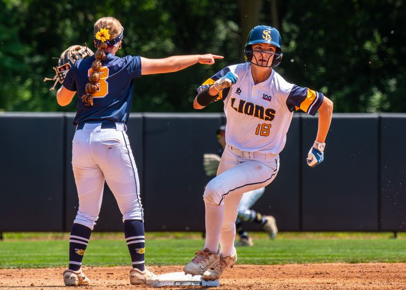 South Lyon's Rylee Miller rounds second base during the Division 1 softball state championship on Saturday, June 14, 2025, at Secchia Stadium in East Lansing.