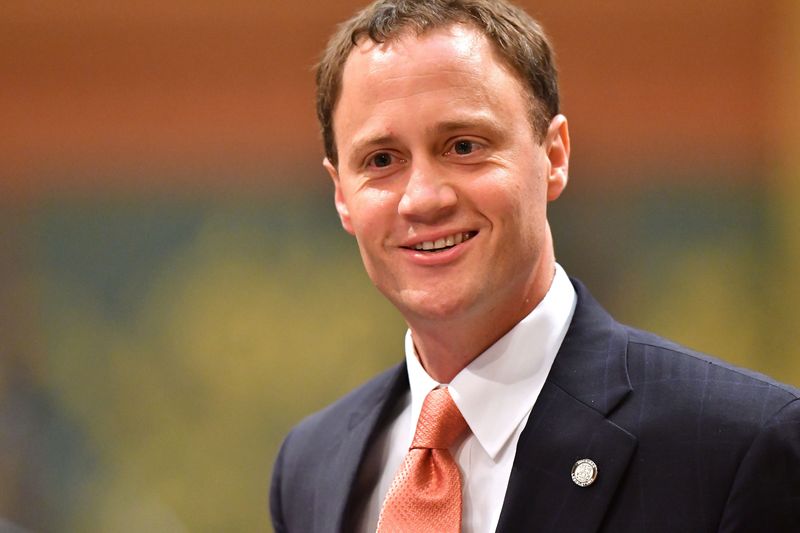 Speaker of the House Tom Leonard, R-Lansing, talks with members of his caucus as the Michigan House of Representatives debates and votes-on the "Good Jobs Bills," on Wednesday, July 12, 2017, in the Capitol.