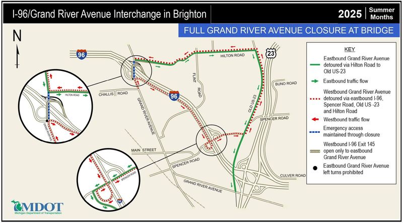 A busy portion of Grand River Avenue in Brighton will close for multiple weeks this summer as a lengthy, ongoing construction project continues.