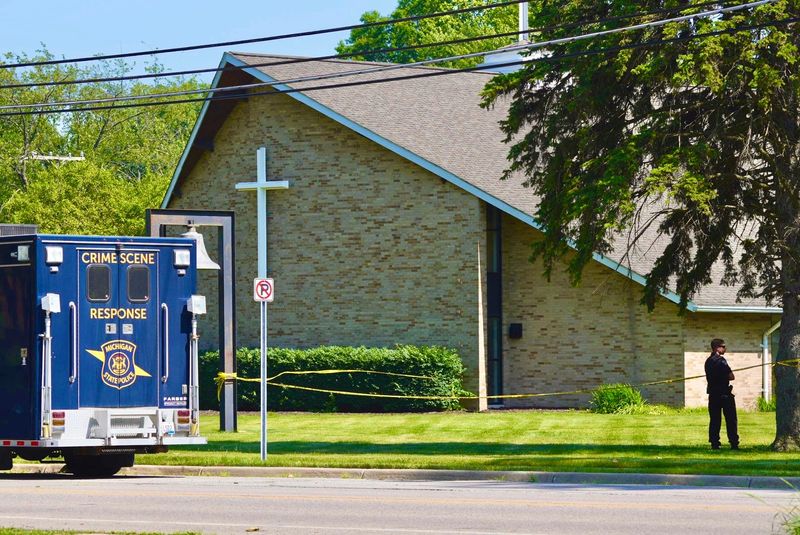 Police respond to a shooting at CrossPointe Community Church in Wayne on Sunday, June 22, 2025