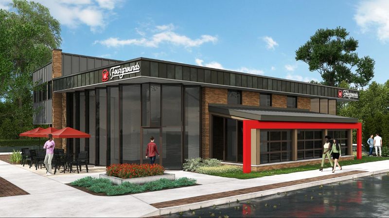 A rendering of the future Fourgrounds coffee shop in Plymouth. It will be a partnership between WDIV-TV (Local 4) and Great Lakes Coffee Roasting Co.