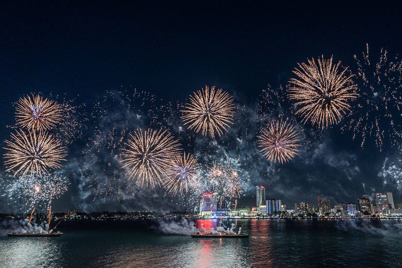 The 2025 Ford Fireworks viewed from The Rooftop Party presented by Ford in Detroit on Tuesday, June 24, 2025.