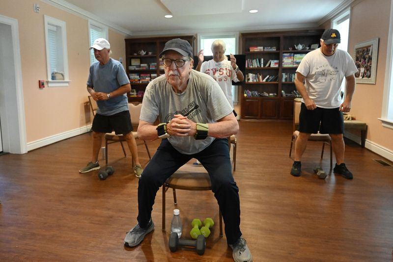 Dwight Hatfield during a work out class at The Helm at the Boll Life Center, a senior center in Grosse Pointe Farms, Michigan, on June 24, 2025.