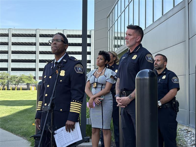Detroit police hold a press conference on Friday, June 27, to provide an update on the search for two individuals connected to a shooting that injured two people during the 67th annual Ford Fireworks show in downtown Detroit on Monday, June 23.