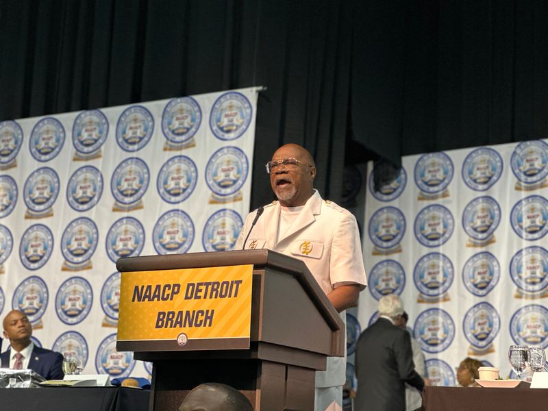 The Rev. Wendell Anthony, president of the NAACP Detroit Branch, speaks during the 70th Annual Fight for Freedom Fund Dinner on June 29, 2025 at Huntington Place in downtown Detroit.