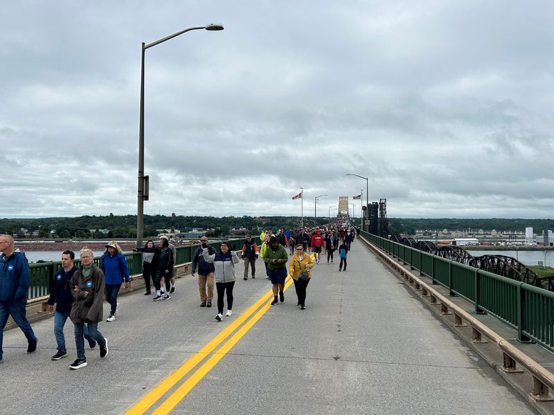 People take part in the International Bridge Walk on Saturday, June 28, 2025 that connects the two Sault Ste. Maries.
