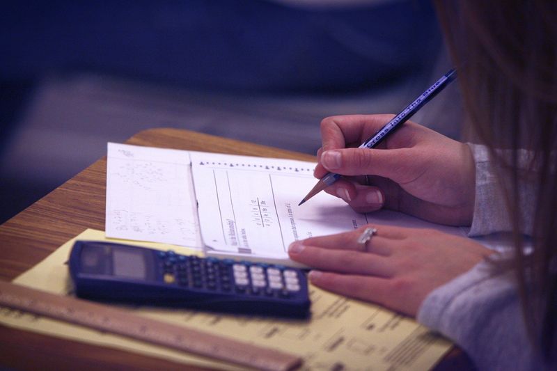 A student taking the an annual performance test. Advance Placement test results (also called AP exams) are set to be released in early July.