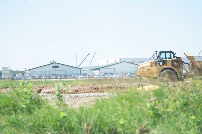 Construction on Blue Oval Battery Park in Marshall resumes on Tuesday, July 1, 2025. Ford's $3 billion Michigan electric vehicle battery plant is 60% complete.