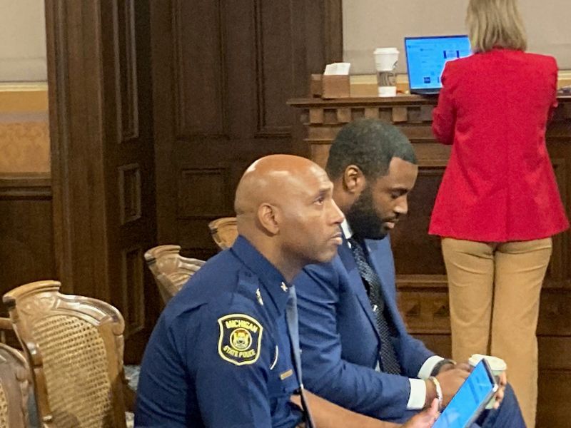 Col. James Grady, director of the Michigan State Police, waits in a Capitol committee room on July 1, 2025 for his opportunity to testify before legislative committees investigating MSP leadership.