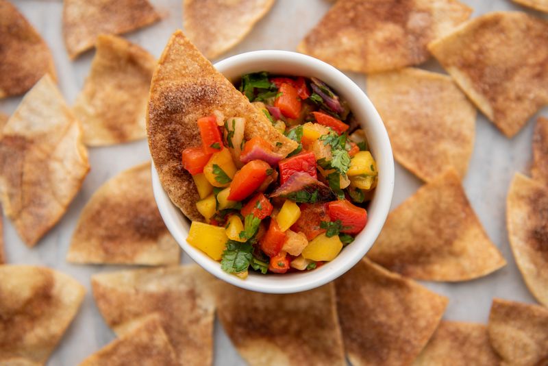 Roasted Fruit Salsa and Cinnamon Sugar Tortilla Chips.