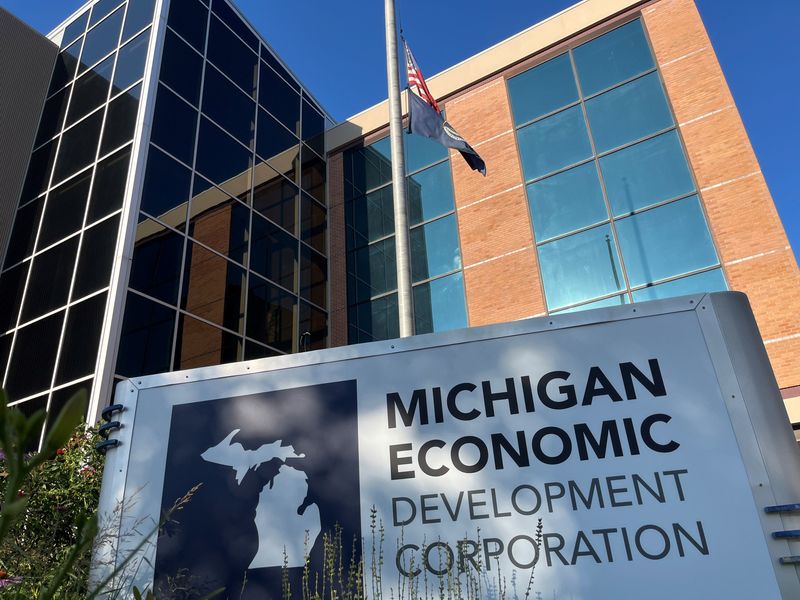 The Michigan Economic Development Corporation headquarters in downtown Lansing on Tuesday, July 1, 2025. Terri Fitzpatrick, the former executive vice president and chief real estate and global attraction officer for the agency, received $400,000 in a confidential settlement after alleging age discrimination.